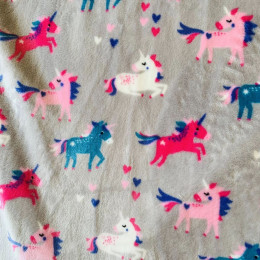 Flannel Fleece potištěný, unicorn na šedém podkladu,  látka, metráž